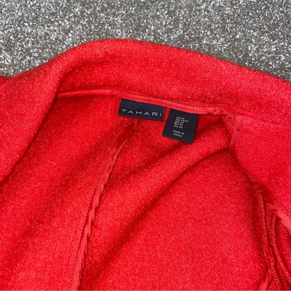 Tahari jacket wool blend biker jacket asymmetrical zip red/orange pockets SZ M - Picture 8 of 10